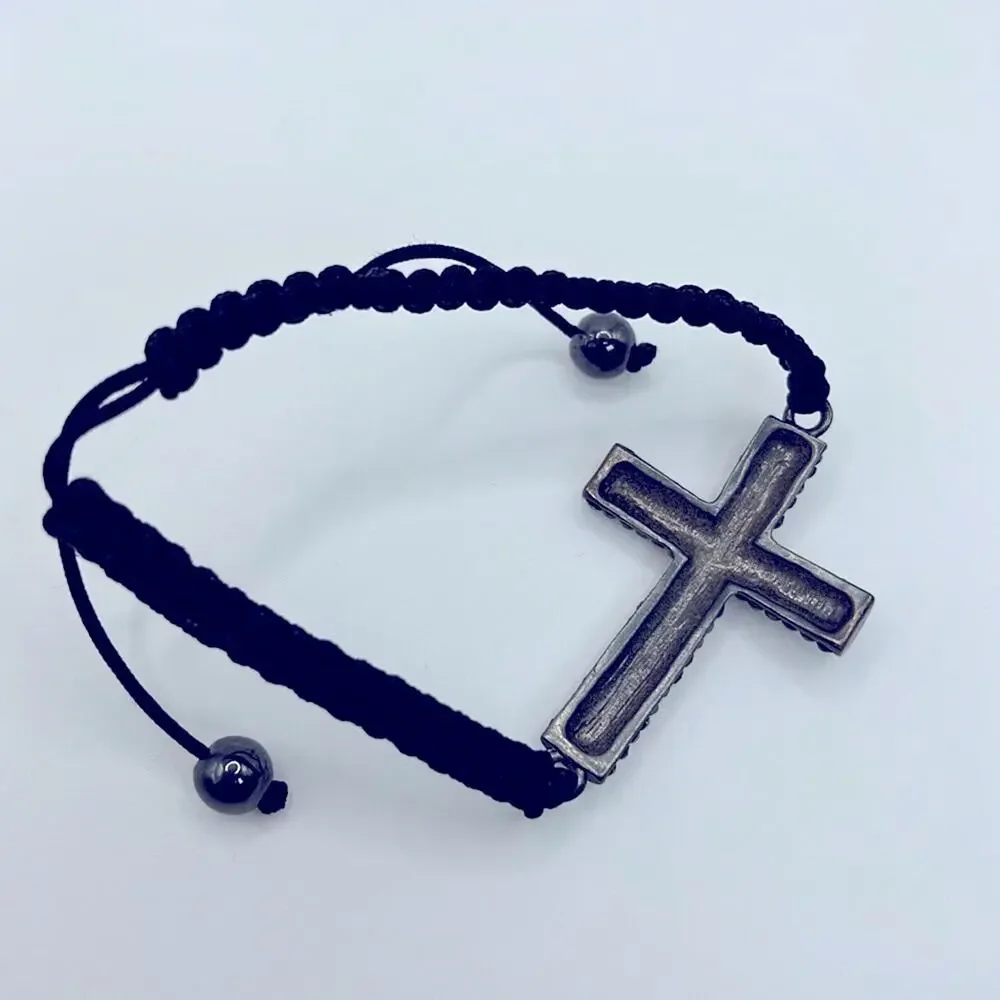 Vintage Rhinestone Religious Sideways Cross Adjustable Bracelet